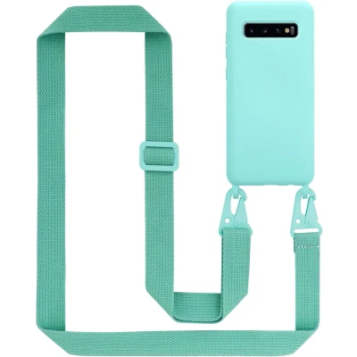 Afbeelding van Cadorabo Mobiele telefoon ketting geschikt voor Samsung Galaxy S10 PLUS in LIQUID TURKOOIS Silicone beschermhoes met lengte verstelbare koord riem