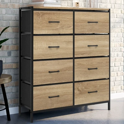 Image de Commode 8 tiroirs en tissu UTAH 80 cm meuble de rangement design industriel