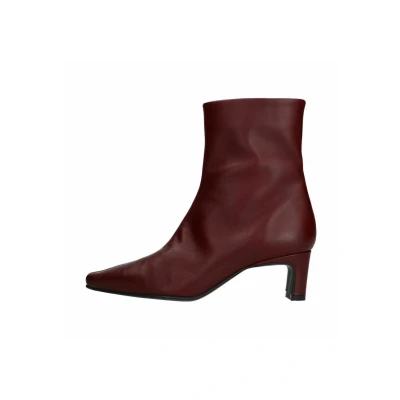 Afbeelding van Manfield Dames Bordeaux rode leren enkellaarsjes met hak Maat 40