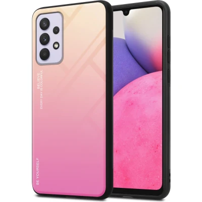 Afbeelding van Cadorabo Hoesje geschikt voor Samsung Galaxy A33 5G in GEEL ROZE Tweekleurige beschermhoes van TPU silicone Case Cover en achterzijde gehard glas