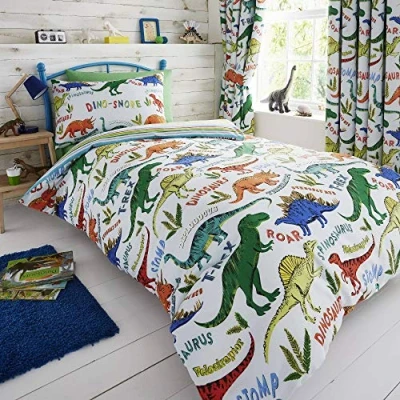 Afbeelding van Happy Linen Company Kinderbeddengoed, dinosaurus, omkeerbaar, groen, eenpersoonsbed