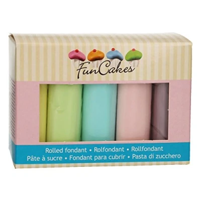 Image de FunCakes Pâte à Sucre Multipack Pastel Facile Utiliser Flexible Parfait pour Décorer Gâteaux Halal/Casher sans Gluten Jaune/Rose/Vert/Bleu/Lilas 500g FC97015
