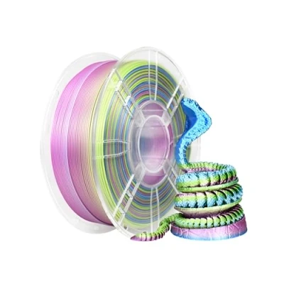 Afbeelding van iBOSS PLA+ driekleurig filament 1,75 mm, voor 3D printer, PLA PLUS +/ 0,02 1 kg/spoel, Pro filament, glanzend oppervlak, zijdegeel, paars, blauw