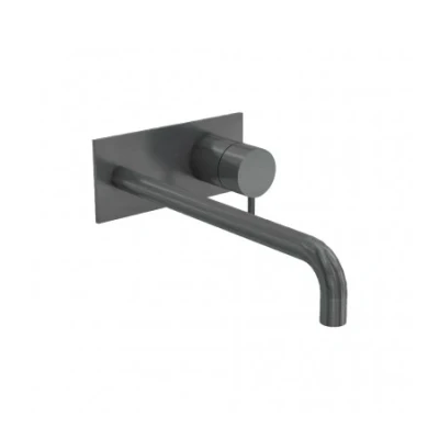 Afbeelding van Waterevolution Flow inbouw wastafelkraan met afdekplaat PVD Gun Metal uitloop 21cm T1161GME 21