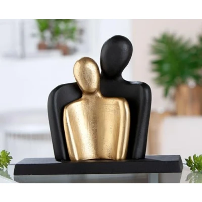 Afbeelding van Gilde Handwerk Sculptuur Beeld Couple Paar Aluminium Zwart/Goud