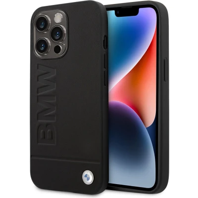 Afbeelding van Backcase hoesje geschikt voor iPhone 14 Pro BMW Effen Zwart Leer