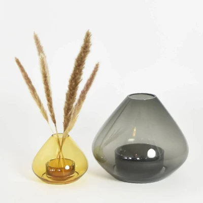 Afbeelding van AYTM Lantaarn Uno, vaas, barnsteen, Ø 14 cm, hoogte 11 glas