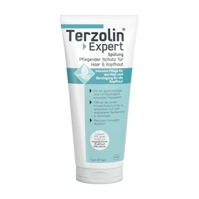Afbeelding van Terzolin Expert Conditioner voor haar en hoofdhuid, voedende bescherming intensieve verzorging tegen roos, kalmeert irritatie, beschadigde huidbarrière, gebruik