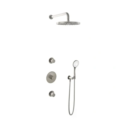 Afbeelding van Hotbath Get together Regendoucheset IBS1 Geborsteld nikkel 3 Standen Handdouche 30cm Hoofddouche Wandarm 35cm met wandhouder