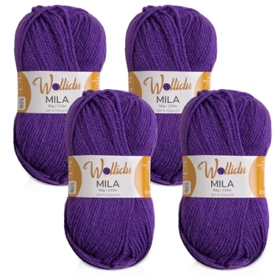 Afbeelding van Wollidu Mila 4 bollen haak en breigaren, 50 g/133 m, 100% polyacryl, paars