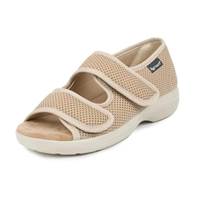 Afbeelding van Aerosoft Stretch 06 Revalidatiesandalen voor dames en heren, klittenbandsluiting, breedte G H, antislip, Beige