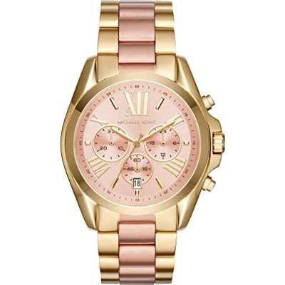Afbeelding van Michael Kors Bradshaw Dameshorloge, chronograaf uurwerk met roestvrijstalen of leren band, Goudkleurig en roségoud, MK6359