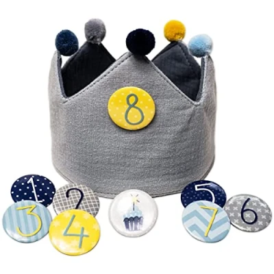 Afbeelding van Papierdrachen Verjaardagskroon van chiffon met cijfers, voor kinderverjaardag, kroon cijferknopen 1 tot 8, grijs, set 6