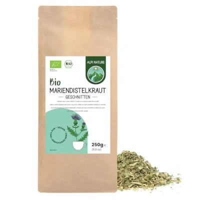 Afbeelding van Biologische mariadistelthee, 250 g, van Alpi Nature, gesneden en gedroogde mariadistelplant, mariadistelkruid voor de bereiding mariadistel, kruidenthee mariadistelpoeder