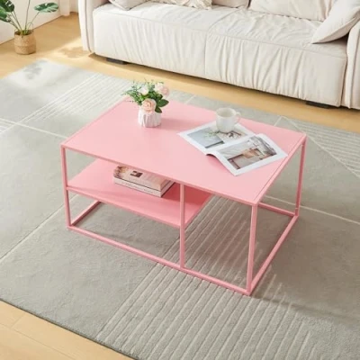 Afbeelding van Salontafel Solund met plank 45x90x60 cm roze [en.casa]