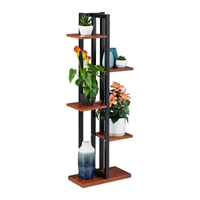 Afbeelding van Relaxdays plantenrek met 5 etages binnen planten etagere metaal plantentrap groot dark Brown