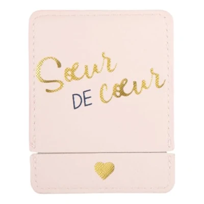 Afbeelding van DRAEGER Paris Zakspiegel zus van het hart met roze etui, vierkante spiegel om mee te nemen, ideaal voor thuis en op reis, 9 x 7 cm, gepersonaliseerd cadeau verjaardag, alle gelegenheden