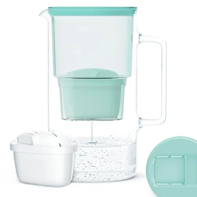Afbeelding van Glazen 2,5L waterfilterkan karaf compatibel met Brita MAXTRA+ waterfilter patronen incl. 1 filterpatroon Waterkan Kleur Mint