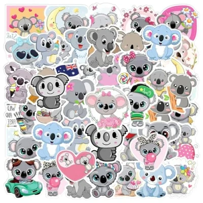 Afbeelding van YSJCHEBS Koala Cartoonstickers, 100 stuks, schattige graffitistickers, waterdichte huisdierstickers, zelfklevende decoratie, geschikt voor koffers, waterbekers,