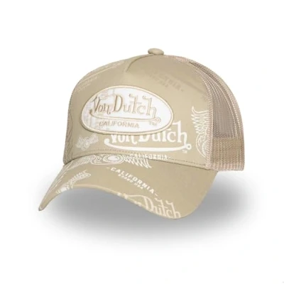 Afbeelding van Von Dutch Pet voor dames en heren, cafe, truckerpet, verstelbaar door snapback, Beige/Wit, Eén maat