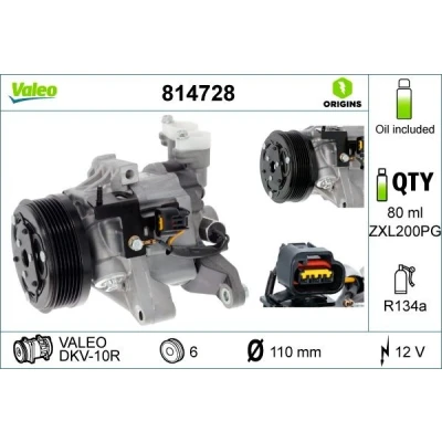 Afbeelding van VALEO 814728 AC Compressor DKV10R SUBARU: Forester III, Impreza III Hatchback