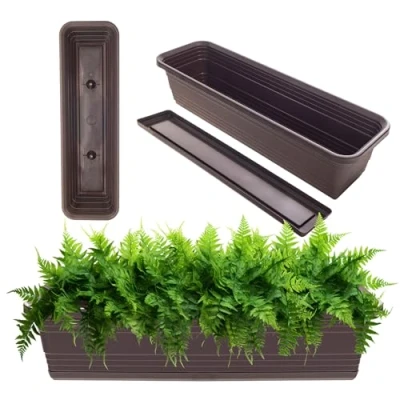 Afbeelding van KADAX Plantenbak met onderzetter, of zonder plantenbak, balkonpot van kunststof, leuning, bloempot (mokka, 60 cm)