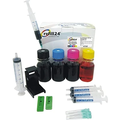 Afbeelding van refill24: Navulset compatibel met HP 305, 305 XL inktpatronen zwart en kleur, inkt inbegrepen clip accessoires + 200 ml