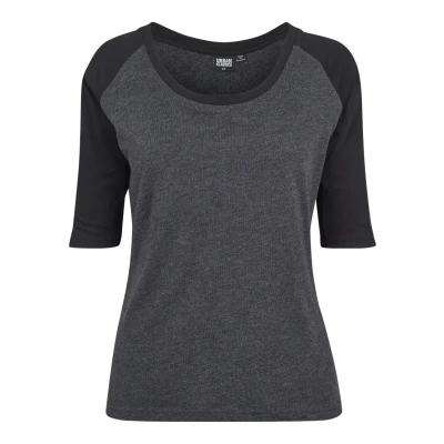 Afbeelding van Urban Classics Ladies 3/4 Contrast Raglan TEE Tshirt print, Dames, Maat: 5XL, Charcoal/black