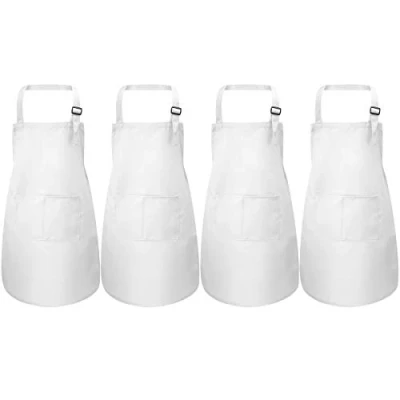 Afbeelding van 4 delige witte schort voor kinderen, verstelbaar, koksschort met 2 zakken, meisjes en jongens, peuters, keukenschorten de tuin, katoenen schorten om te koken, schilderen, handwerk (7 13