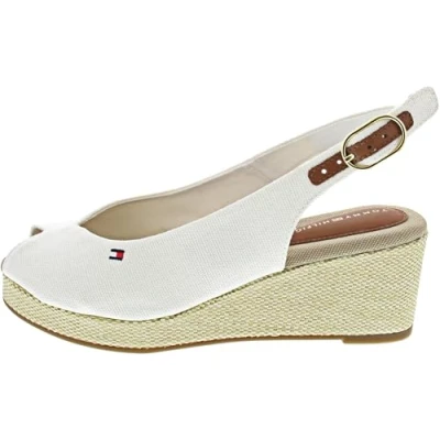 Afbeelding van TOMMY HILFIGER Flag Mid Wedge Espad Slingback espadrilles met sleehak voor dames, Ecru wit, 36 EU