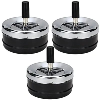 Afbeelding van ZDNT 3 stuks draaibare asbak van chroom, roterende asbak, windasbak, met schuiver, winddichte voor binnen en buiten, zwart, modern