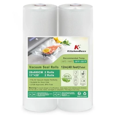 Afbeelding van KitchenBoss 2 rollen vacuümfolie, 28 x 600 cm: professionele vacuümzakken voor vacuüm en vacuümzakken, BPA vrij, hittebestendig