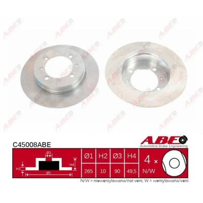 Afbeelding van ABE C45008ABE Remschijf Achteras 265 10 4 volledig MITSUBISHI: GALANT Stufenheck