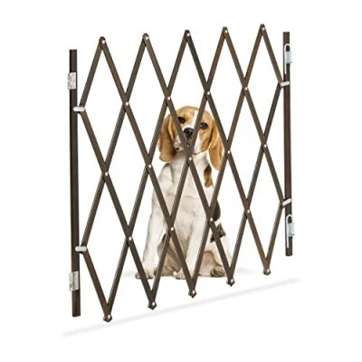 Afbeelding van Relaxdays hondenhekje binnen harmonica traphekje hond bruin veiligheidshek deur