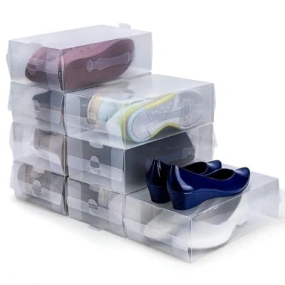 Afbeelding van Kurtzy Helder Plastic Schoenen Opslag Dozen (10Pak) Geschikt Voor Dames, Heren en Kinder Vouwbaar, Gegolfd Stapelbaar Reizen