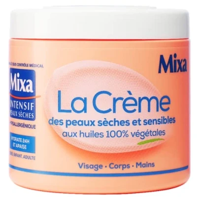Afbeelding van Mixa Intensieve gezichtscrème, lichaam, hand, voor droge en gevoelige huid, 100% plantaardige oliën, 400 ml