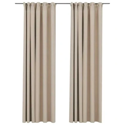 Afbeelding van vidaXL Verduisteringsgordijnen in linnenlook en haken, 2 stuks, beige, 140 x 245 cm