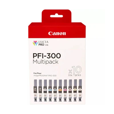 Image de Canon PFI MBK/PBK/CO/GY/R/C/M/Y/PC/PM 10 Ink Cartridge Multipack Pack de 14.4 ml noir mat, photo magenta, rouge, jaune, noire, cyan, gris, optimiseur couleurs original réservoir d&#039;encre pour imagePROGRAF PRO 3