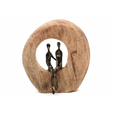 Afbeelding van Gilde handwerk Hang Sculptuur Beeld Hout Staal Mooi Stel Bronskleurig