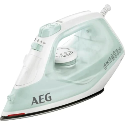 Afbeelding van AEG stoomstrijkijzer DB 1740LG, 2400W, 110 gram stoom, 0 26 restwarmte weergave, keramische zool, smeermiddel, 250ml watertank, 2m kabel, anticorrosief systeem kalksteen, lichtgroen, wit
