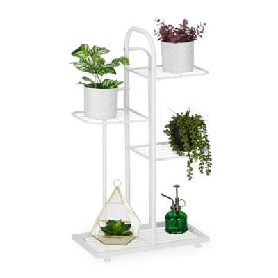 Afbeelding van Relaxdays planten etagère 4 etages ruimtebesparend plantenrek kruiden met voetjes