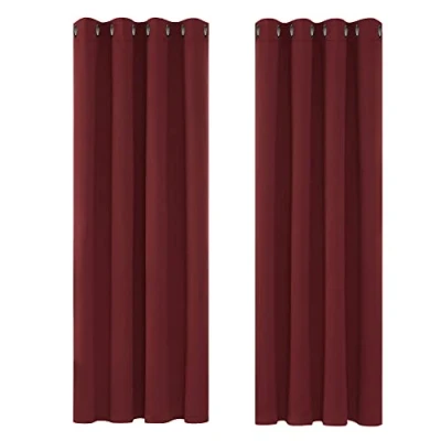 Afbeelding van Deconovo verduisteringsgordijnen, 2 stuks, hittebestendig, met ringen voor in de woonkamer, donkerrood, 117 x 183 cm (b h)