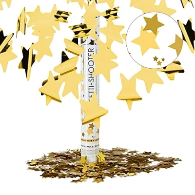 Afbeelding van 10 x confettiwerper party popper feestartikelen gouden ster goud 40 cm