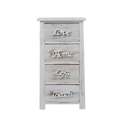 Afbeelding van Rebecca Mobili Commode, wit/grijs, 4 laden, shabby, van hout, voor slaapkamer, badkamer, afmetingen: 73 x 37 27 cm (h b l), art. RE4555