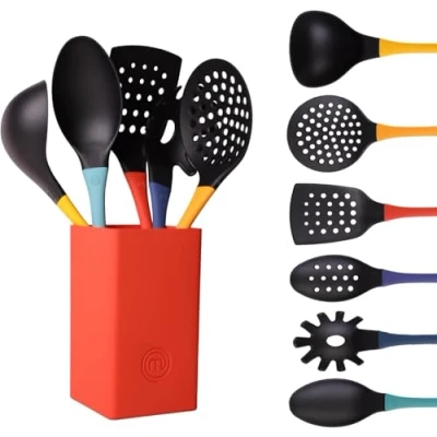 Afbeelding van MasterChef Keukengerei met pot, anti aanbaklaag, krasbestendig en hittebestendig, voor kweekbox, meerkleurig, pannenkoek, pollepel, lepel, spatel pallets