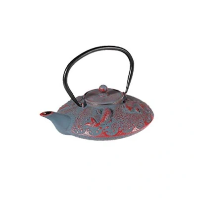 Afbeelding van lachineuse Japanse gietijzeren Theepot Koikarpers Met zetfilter Capaciteit 0,8L Aziatische decoratie Traditionele Nipponne Theeservies Kleur: Grijs &amp; Rood