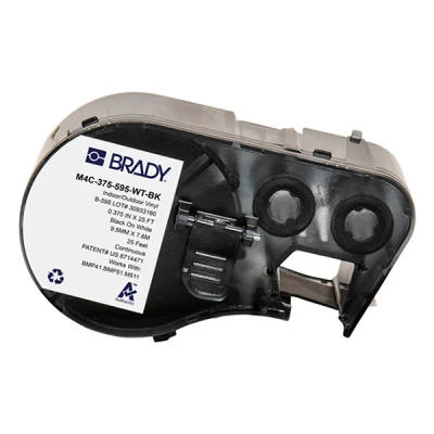 Image de BMP53 Brady M4C 375 595 WT BK ruban vinyle 9,53 mm x 7,62 m (d&#039;origine) noir sur blanc