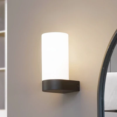 Afbeelding van Lucande Basolo badkamer wandlamp, zwart, hoogte 17,2 cm, glas