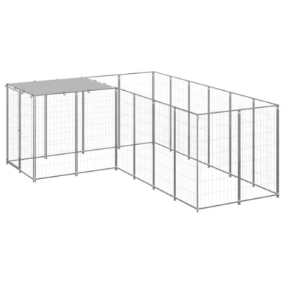Afbeelding van vidaXL Hondenkennel 4,84 m² staal zilverkleurig