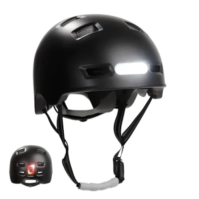 Afbeelding van Skater fietshelm met voor en achterlicht Kleur Zwart L 57 61cm EN1078